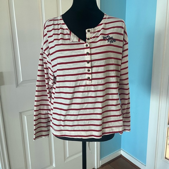 Old Navy Red White Stripe Loose Mariner Long-Sleeve Henley T-Shirt Sz M - Picture 3 of 13